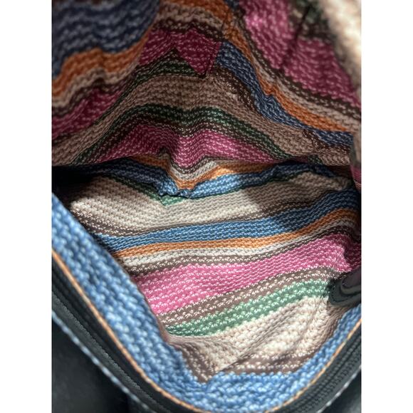 The Sak Boho Pebbled Black Leather Tasseled Gold Chain Strap Shoulder Bag - Picture 12 of 12